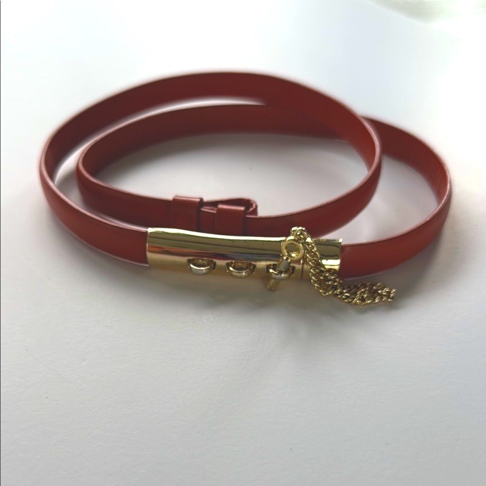J. MCLAUGHLIN ORANGE LEATHER BELT LARGE EXTRA L / XL ADJUSTABLE Gold Accents